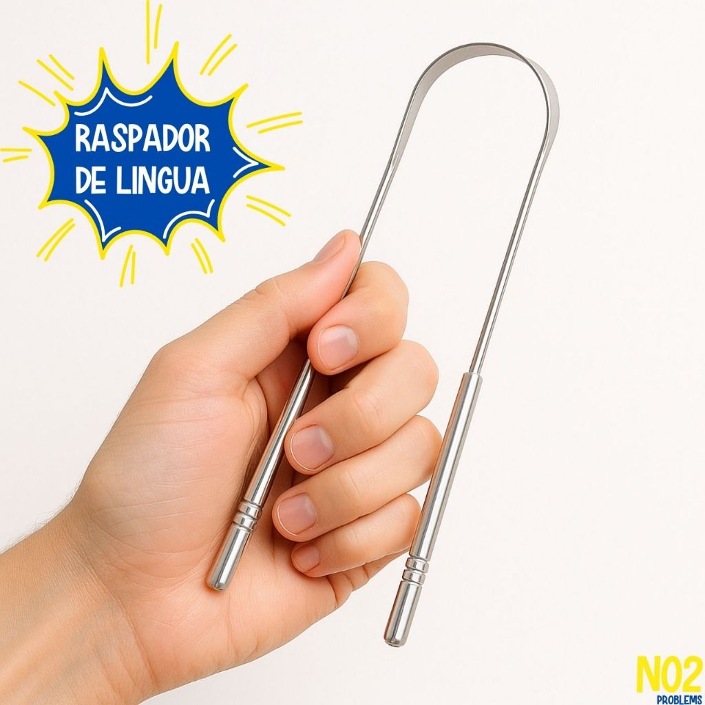 Raspador Limpador Língua Aço Inox NO2PROBLEMS Saúde Higiene Bucal Hálito Fresco Praticidade