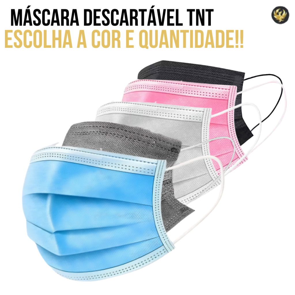 Kit com até 300 Máscara Descartável Tnt C/ Clipe Nasal Tripla Camada Branca, Rosa, Preta, Azul, Verd