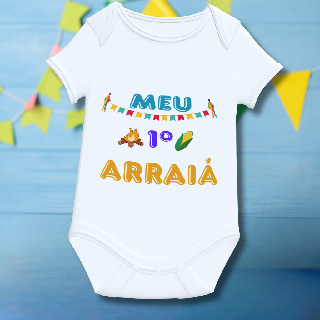 Body Bebê Festa Junina Meu Primeiro Arraía Personalizado Arte Sua Estampa Mesversario São João