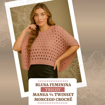 Blusa Feminina Tricot Boho  | Crochê | Twinset | 