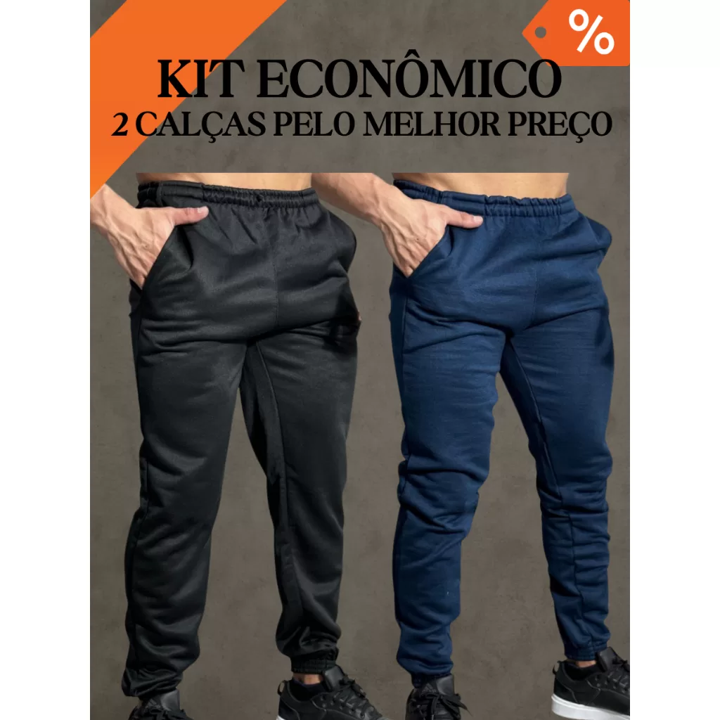 Kit 2 Calças Moletom Masculina Inverno Peluciada Grossa Academia Frio Confortável