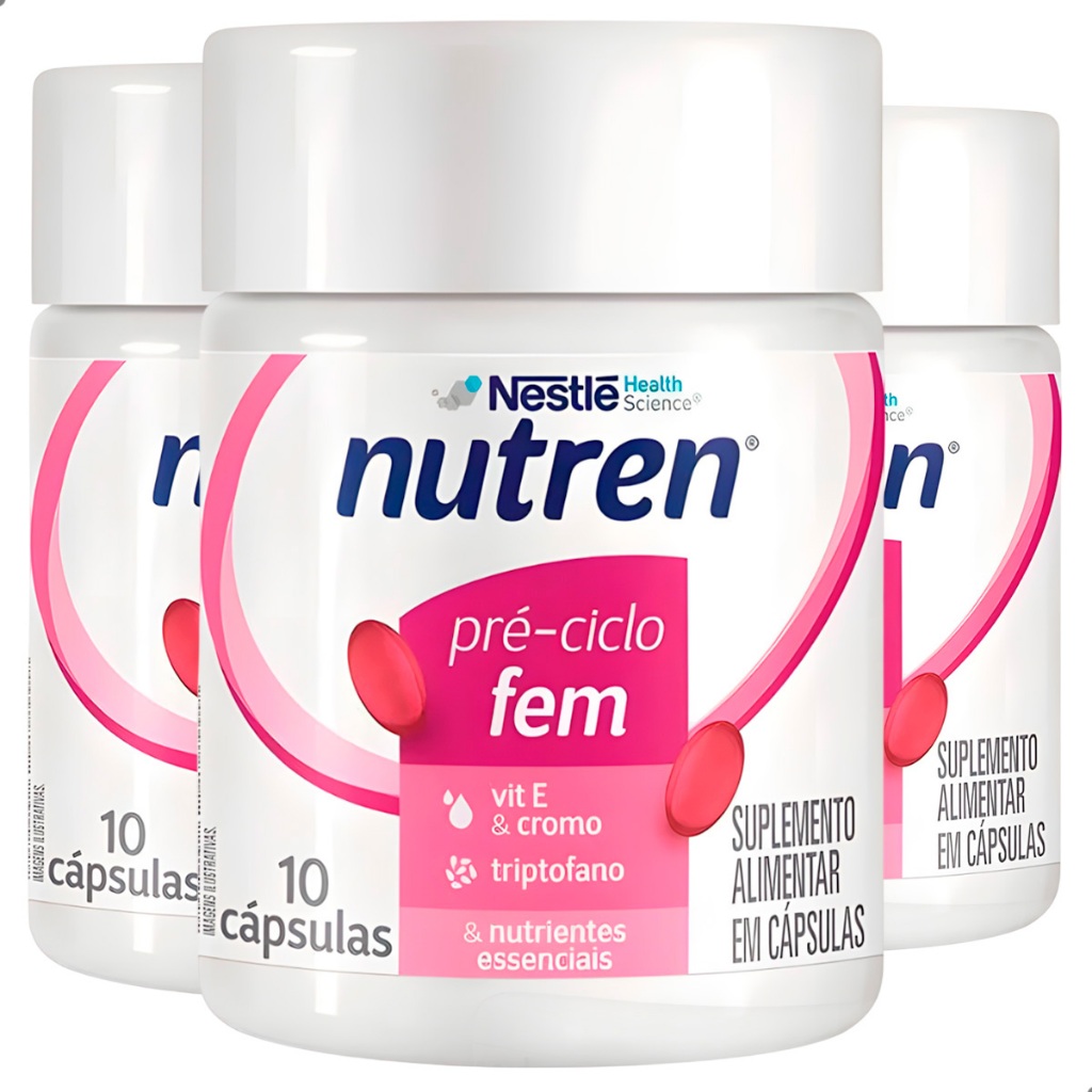 Kit 3 Nutren Pré-Ciclo Fem 10 Cápsulas Com Vitamina E, Cromo, Triptofano e Nutrientes Essenciais