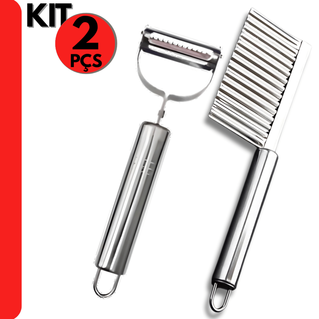 Kit 2 pçs; Cortador Ondulado, Descascador de Legumes para Cozinha e Restaurante.