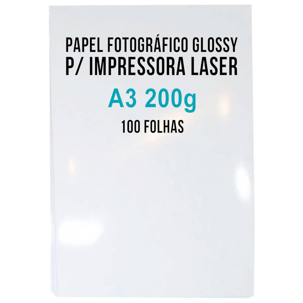 Papel Laser Glossy A3 200g Fotográfico Branco para Impressora Laser com 100 Folhas