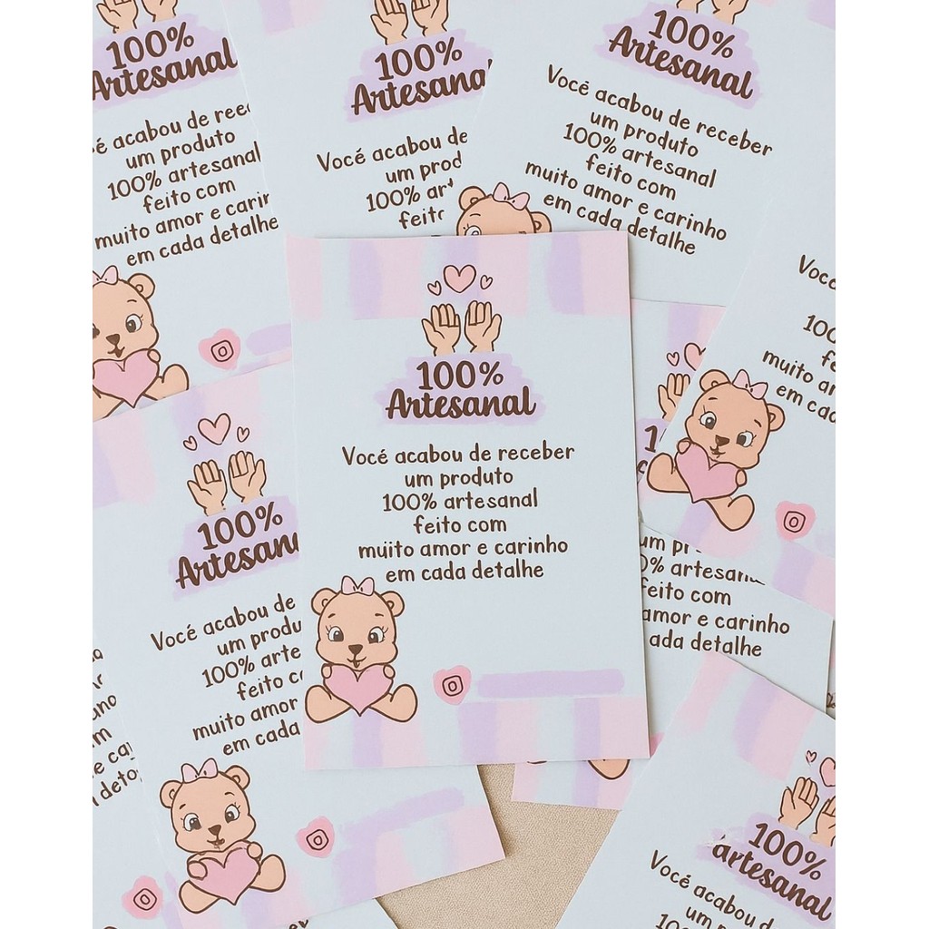 Mini Cartões de Agradecimento ao Cliente Panfleto Personalizado foto ursinho 5,0×6,5 cm Gratidão