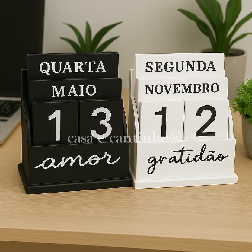 Calendário Decorativo de Mesa com Placas de Madeira Permanente Escritório Sala