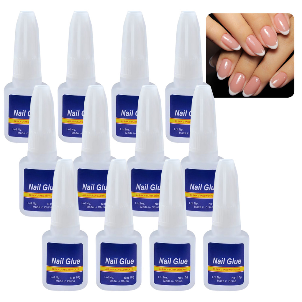12 Cola Pincel Para Unha Postiças Tips Gel Fibra E Porcelana 10g Aplicador Alongamento