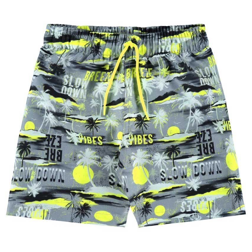 Bermuda em Microfibra Infantil Masculina Cinza Neon Abstrato Quimby Presente de Natal