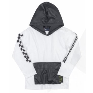 Camiseta Kids Manga Longa em Meia Malha Capuz e Bo