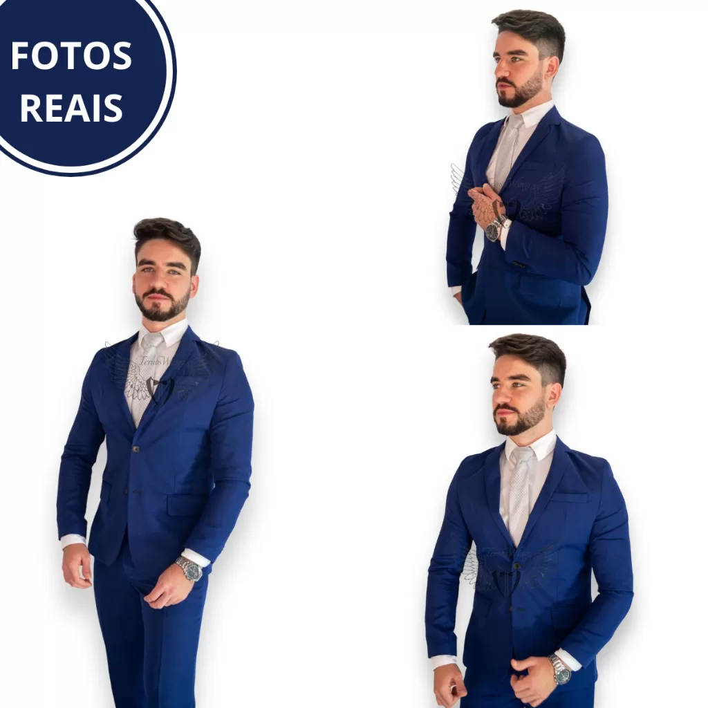 Terno Azul Marinho Masculino Slim Fit Oxford Blazer Calça Paletó Direto Da Fábrica