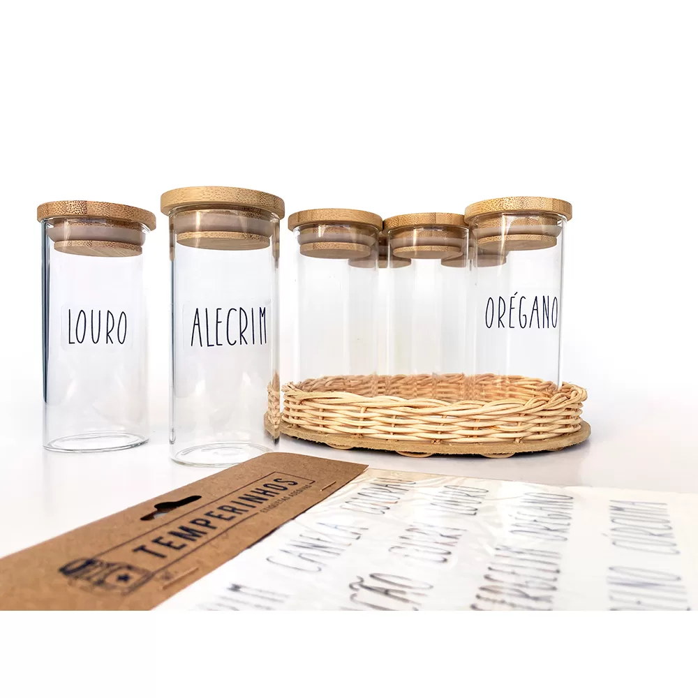 42 Etiquetas Adesivas para Organização de Potes de Condimentos e Temperos – Slim