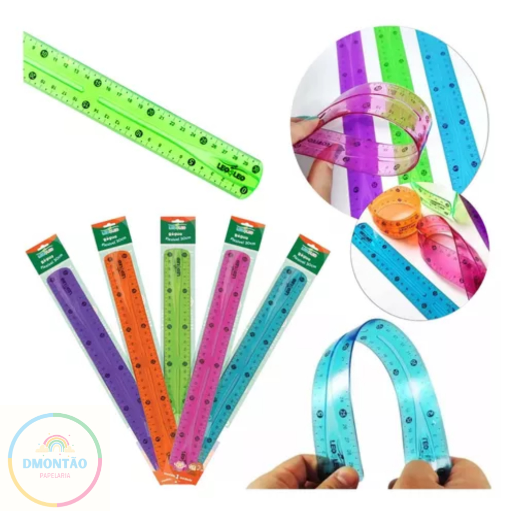 Régua escolar flexível 30cm colorida leoEleocontém 1 unidade não tóxico – LeoEleo