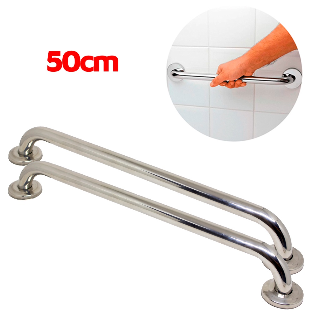 Kit 2 Alça Barra De Apoio Suporte Para Parede Inox 50cm Banheiro Corrimão Aço