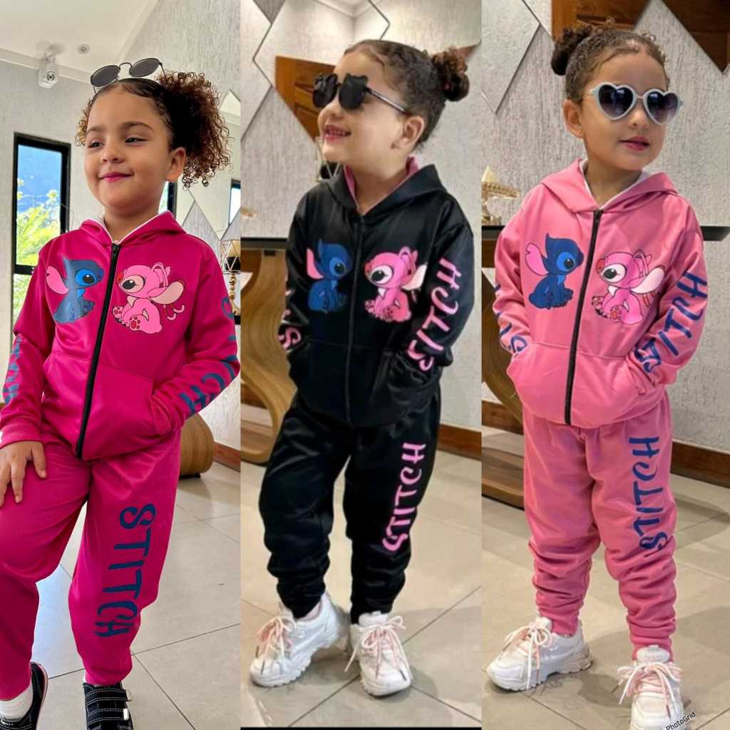 Conjunto Infantil Feminino de Inverno Stitch 2 Peças Casaco e Calça Confortável