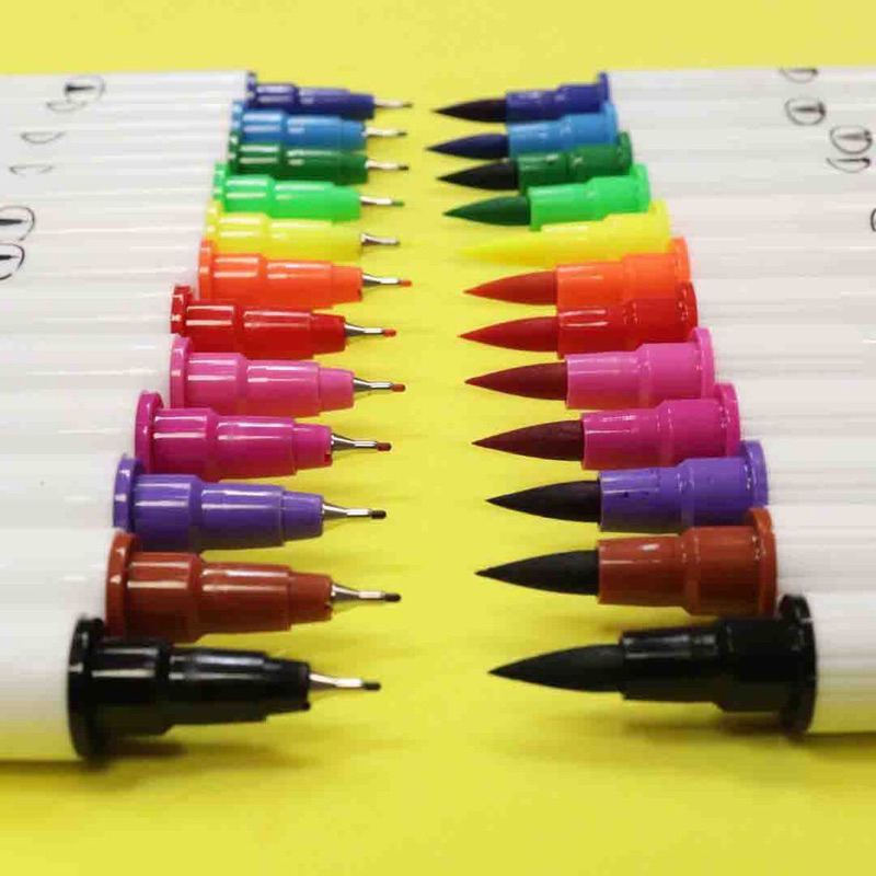 Kit 12/24/36/48/60/80/100/120 Cores Brush Pen Lettering Ponta Dupla Fina E Pincel