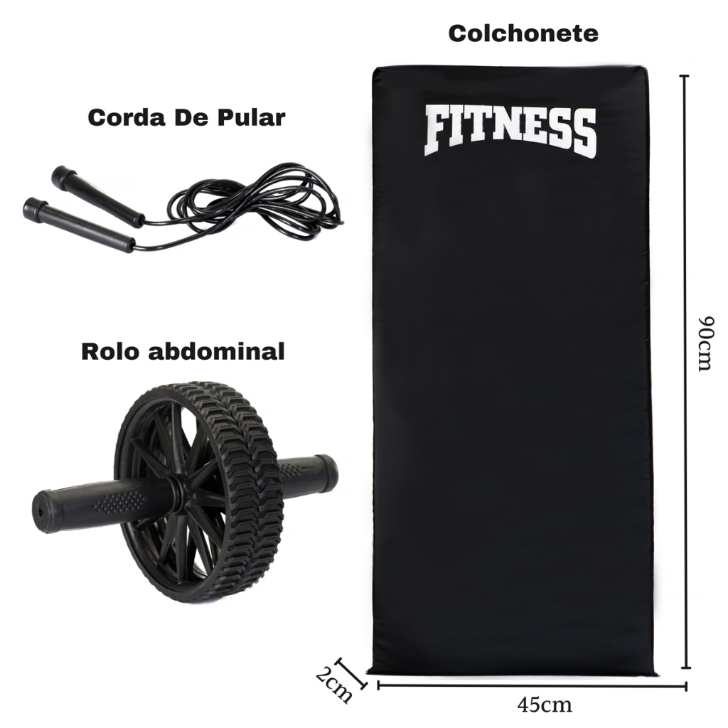 Colchonete De Academia Treino  Roda Abdominal Corda De Pular  Academia em Casa Resultados Rápidos La