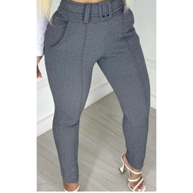 Calça Skinny Com Cinto Malha Crepe Cintura Alta d