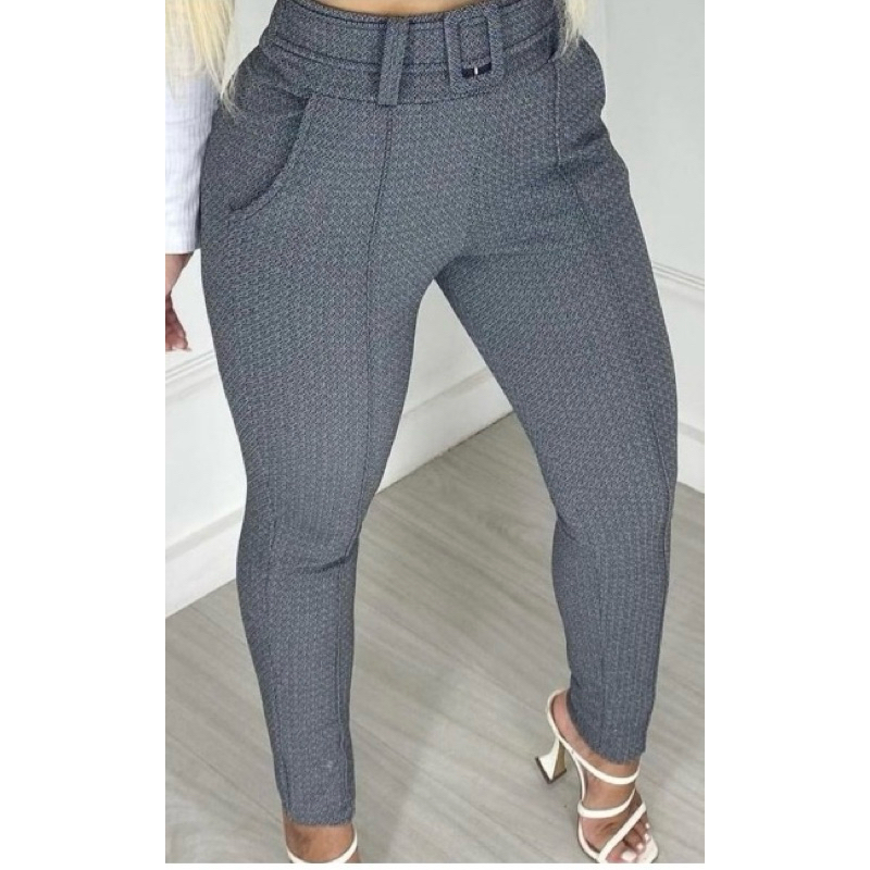 Calça Skinny Com Cinto Malha Crepe Cintura Alta do P ao G3