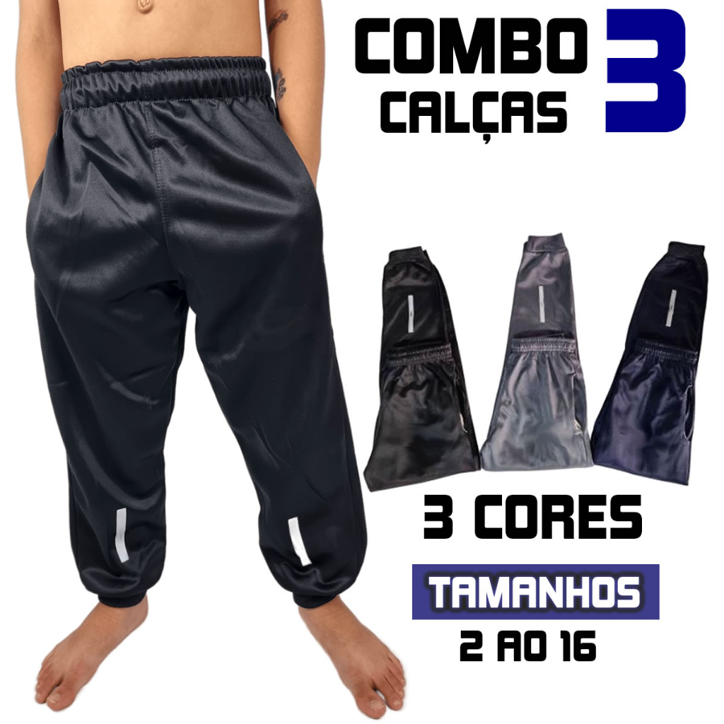 Kit com 3 Calças Infantil Menino Inverno Escolar Jogger Flanelada Infantil Juvenil