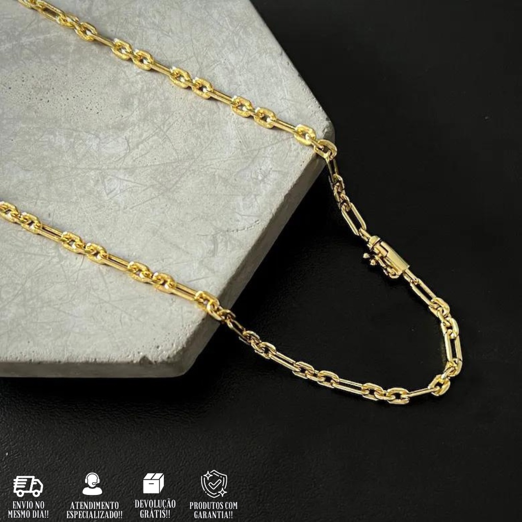 Colar Masculino de Ouro 18K Corrente Estilosa 3,5mm Banhado