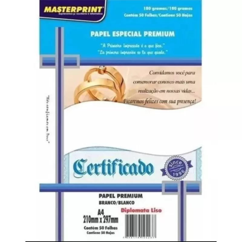 Papel A4 Premium Textura Casca De Ovo Branco 180g Com 50 Folhas Masterprint