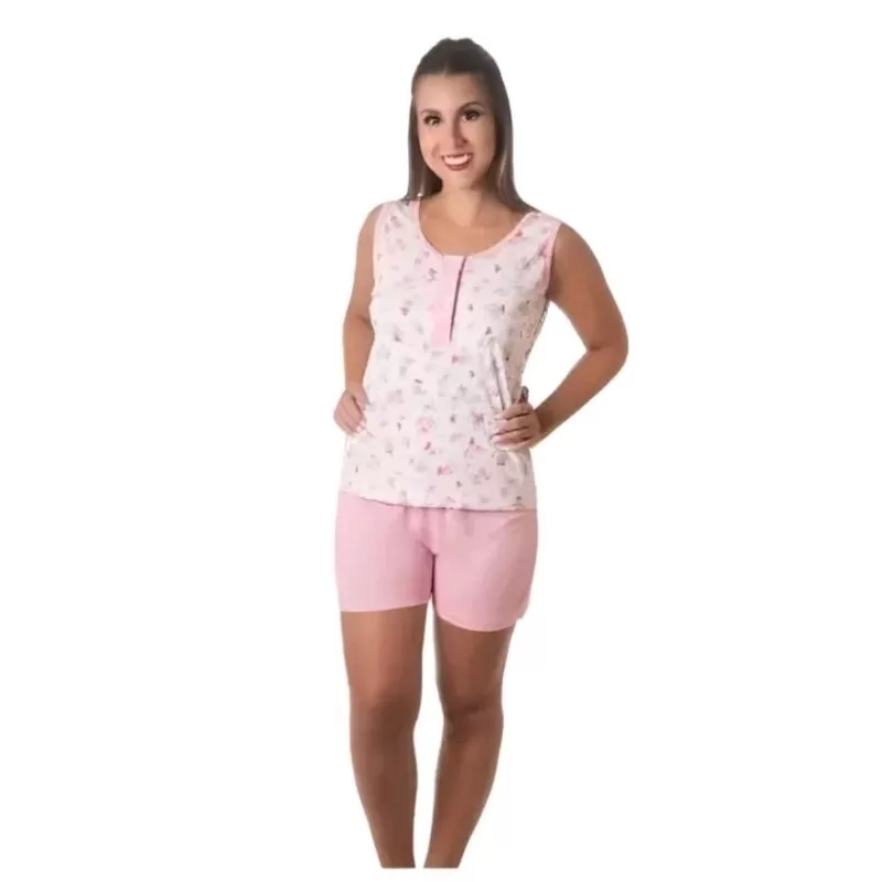 Short Doll  Algodão Feminino Com Abertura Frontal  e  Botão