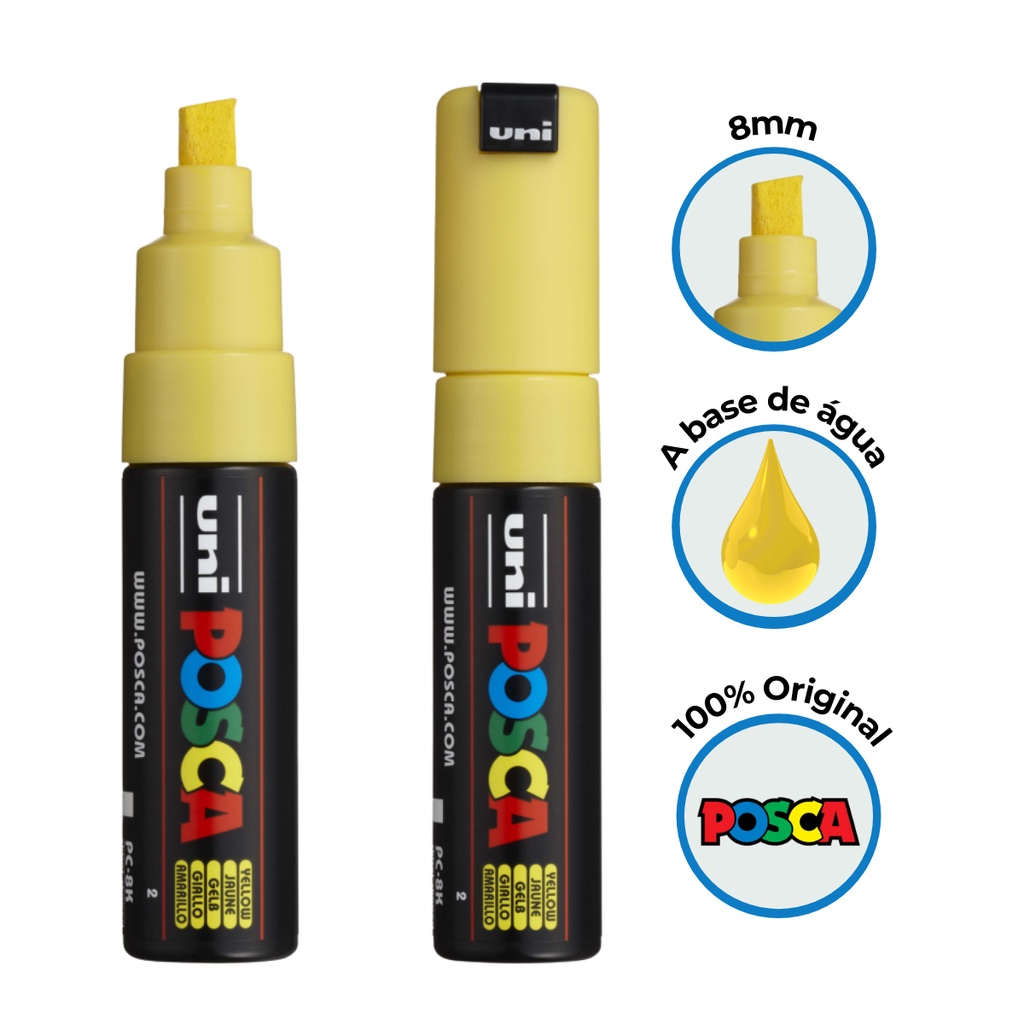 Caneta Posca Pc-8k Ponta Chanfrada 8mm Amarelo – Uniball