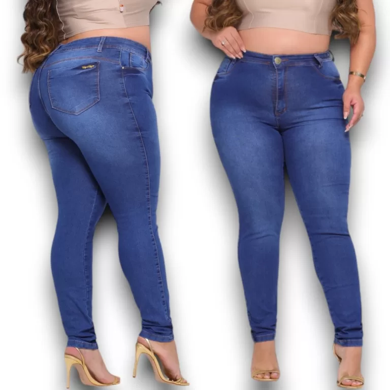 Calça Jeans Feminina Plus Size Cintura Alta Com L