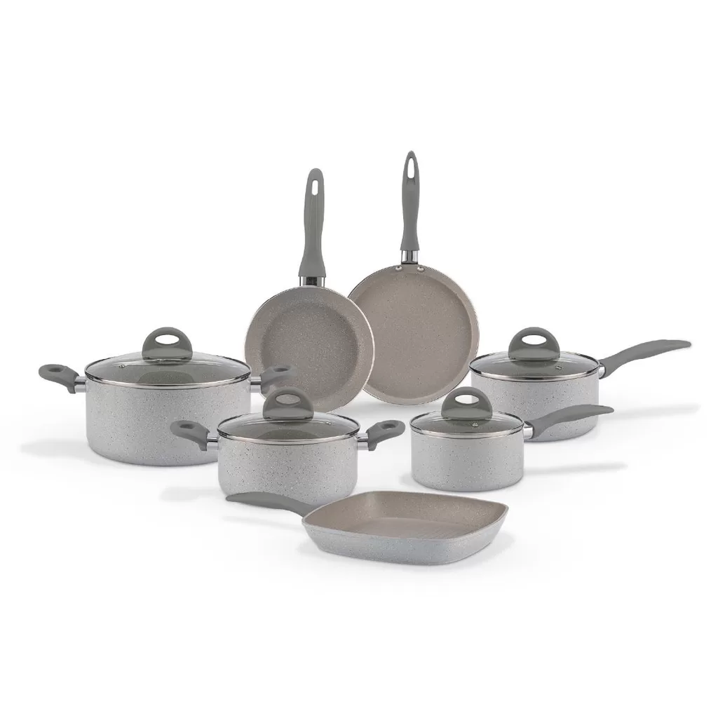 Jogo de Panelas Brinox Antiaderente Ceramic Life – Marble Blend com Indução – Cinza Claro