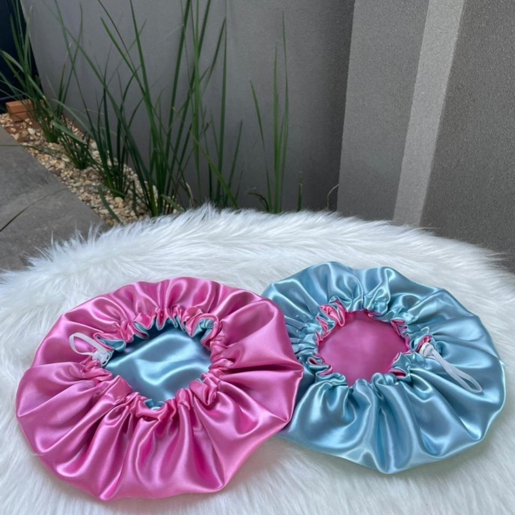 Kit 1/2  Touca de Cetim Dupla Face Ajustável Touca Anti- frizz Cetim Scrunchies