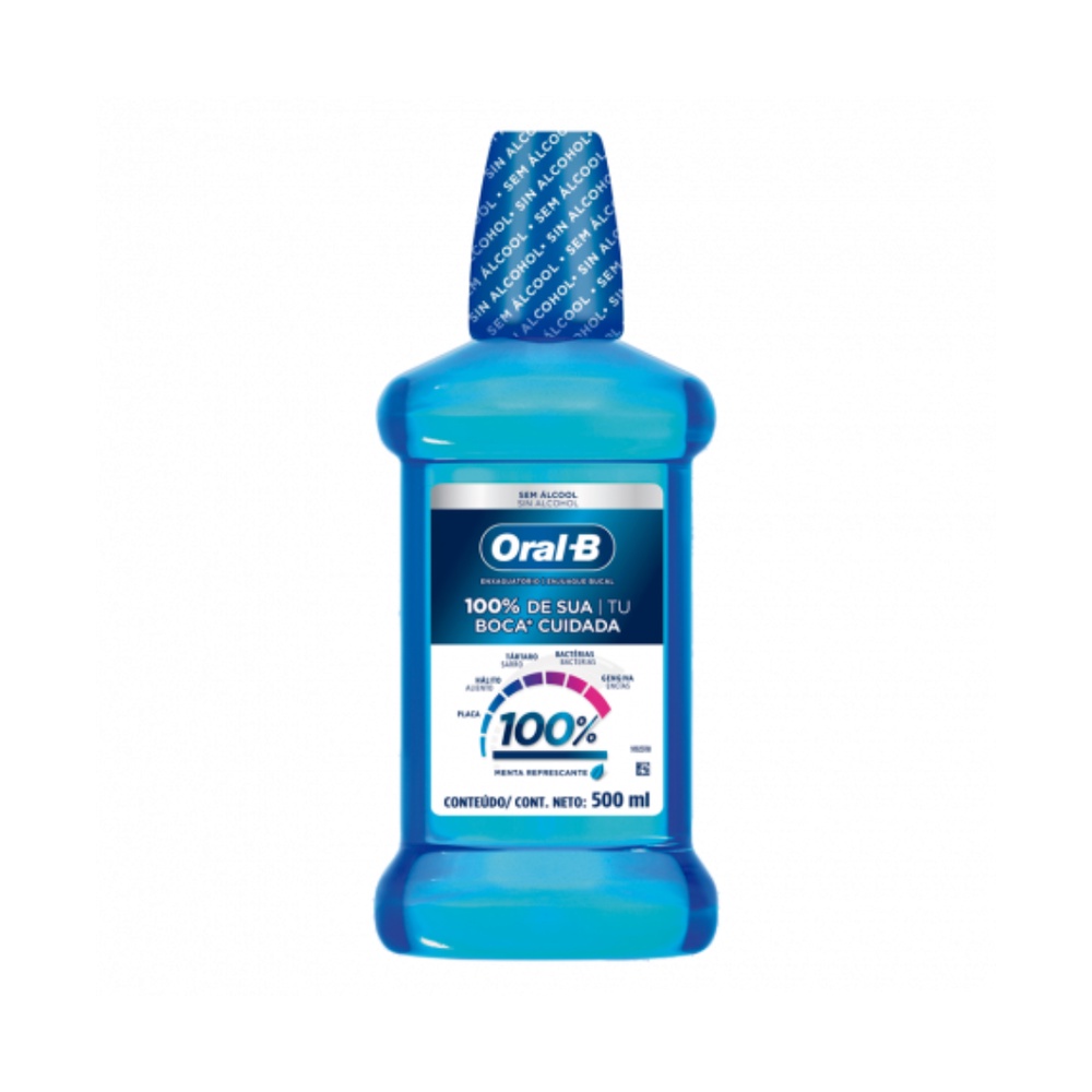 Enxaguante Bucal Sem Álcool Oral-B 100%  De Sua Boca Cuidada Com 500Ml –