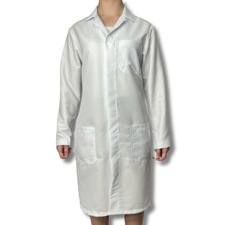 Jaleco Feminino Branco Gola Esporte Botão Embutid