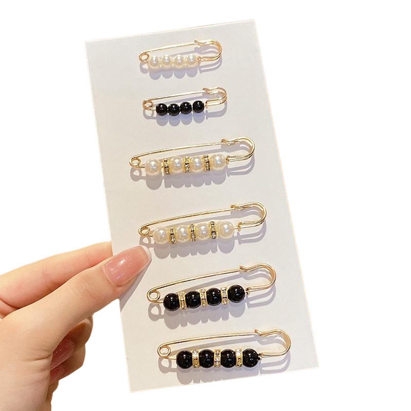 6 Peças Broche Alfinete Ajuste Roupa Pérola Sortidos