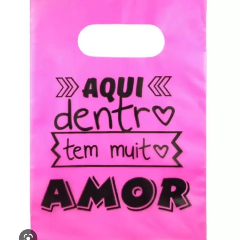 50 sacolas boca vasada com frases aqui dentro tem amor 30×40