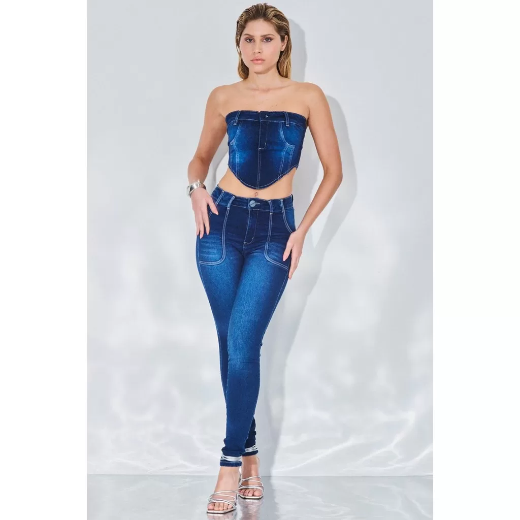 Calça Feminina Hydra Jeans Skinny Bolso Amplo Planet Girls Jeans Escuro