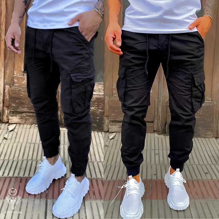 CALÇA CARGO JOGGER SARJA COM PUNHO MASCULINA SKAT