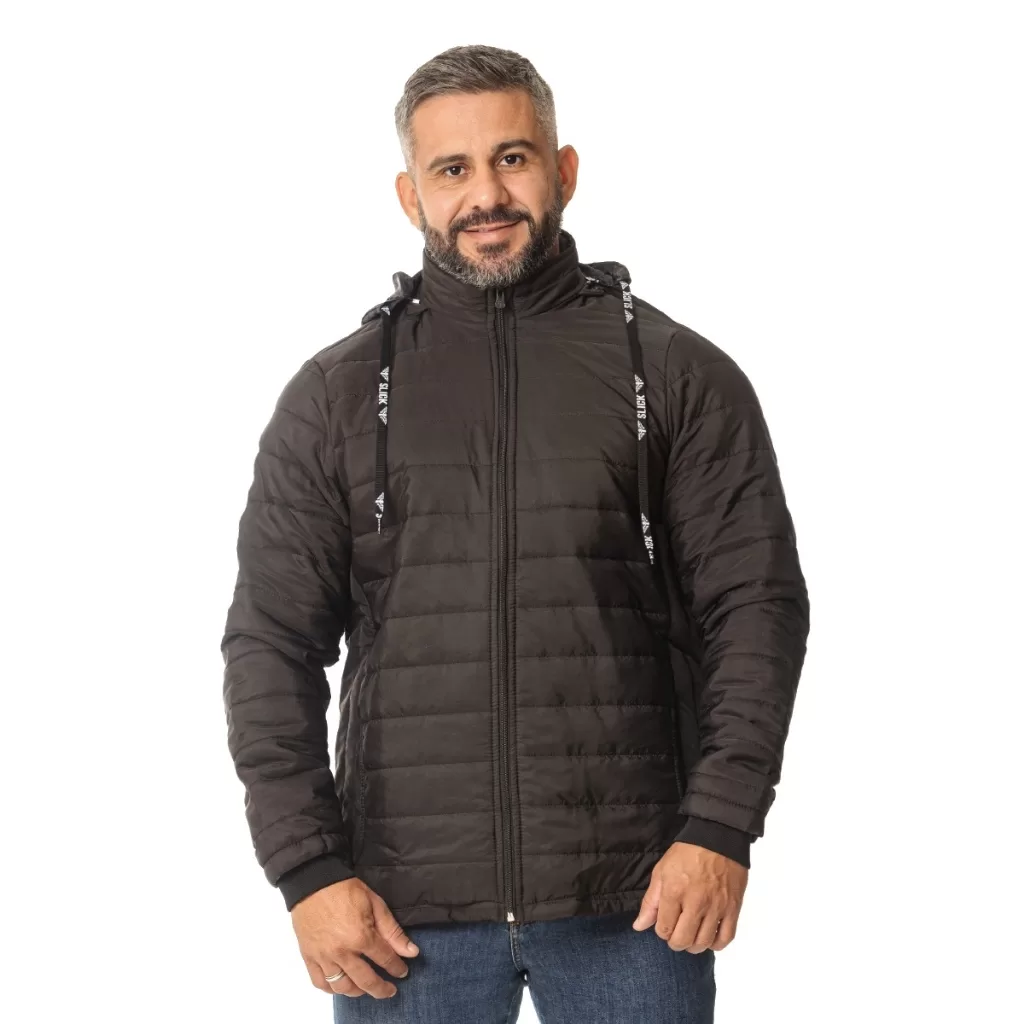 Jaqueta Masculina Forrada Capuz Removível Puffer Bobojaco Nylon Matelado Acolchoado Gominho Inverno