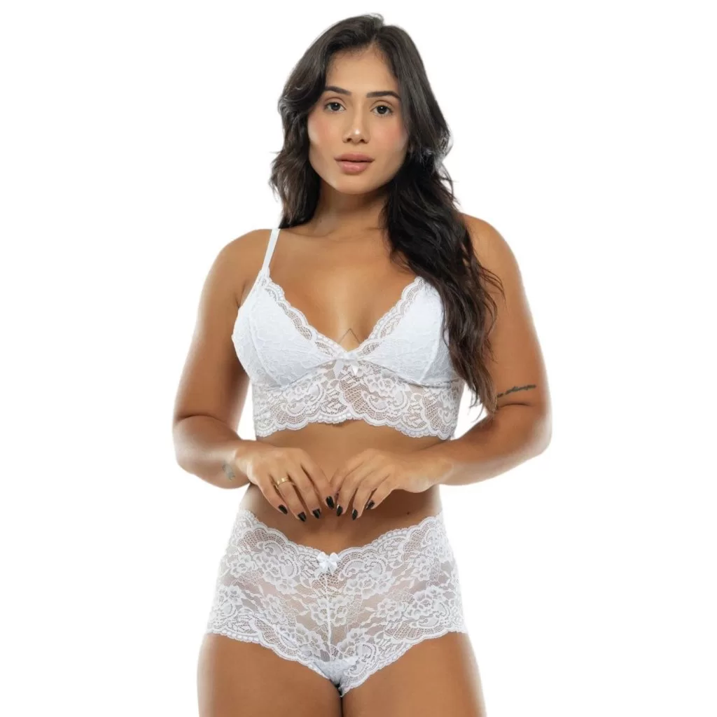 Conjunto Lingerie em Renda Calesson Espera Marido Calesson Calcinha e Sutia Sem Bojo Feminino