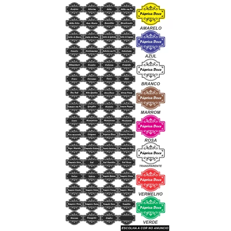 CARTELA TEMPERO 63 ETIQUETAS ADESIVO AUTO COLANTE 