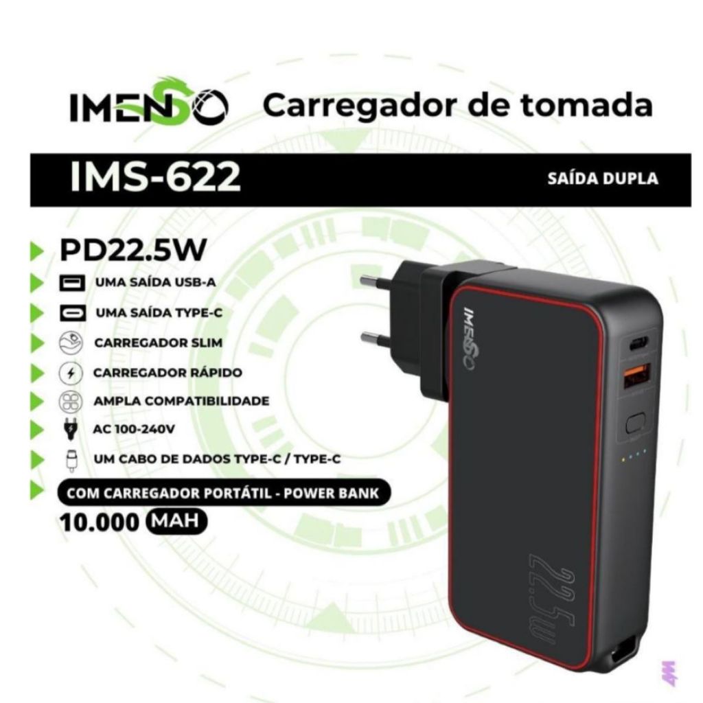 Carregador Portátil ImenSo Tomada E Powerbank 2 Em 1 9600mah Super Si de Qualidade