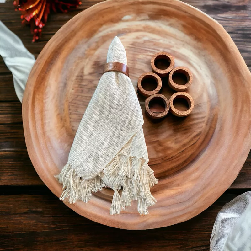 kit 6 anéis de madeira para guardanapo decoração mesa posta