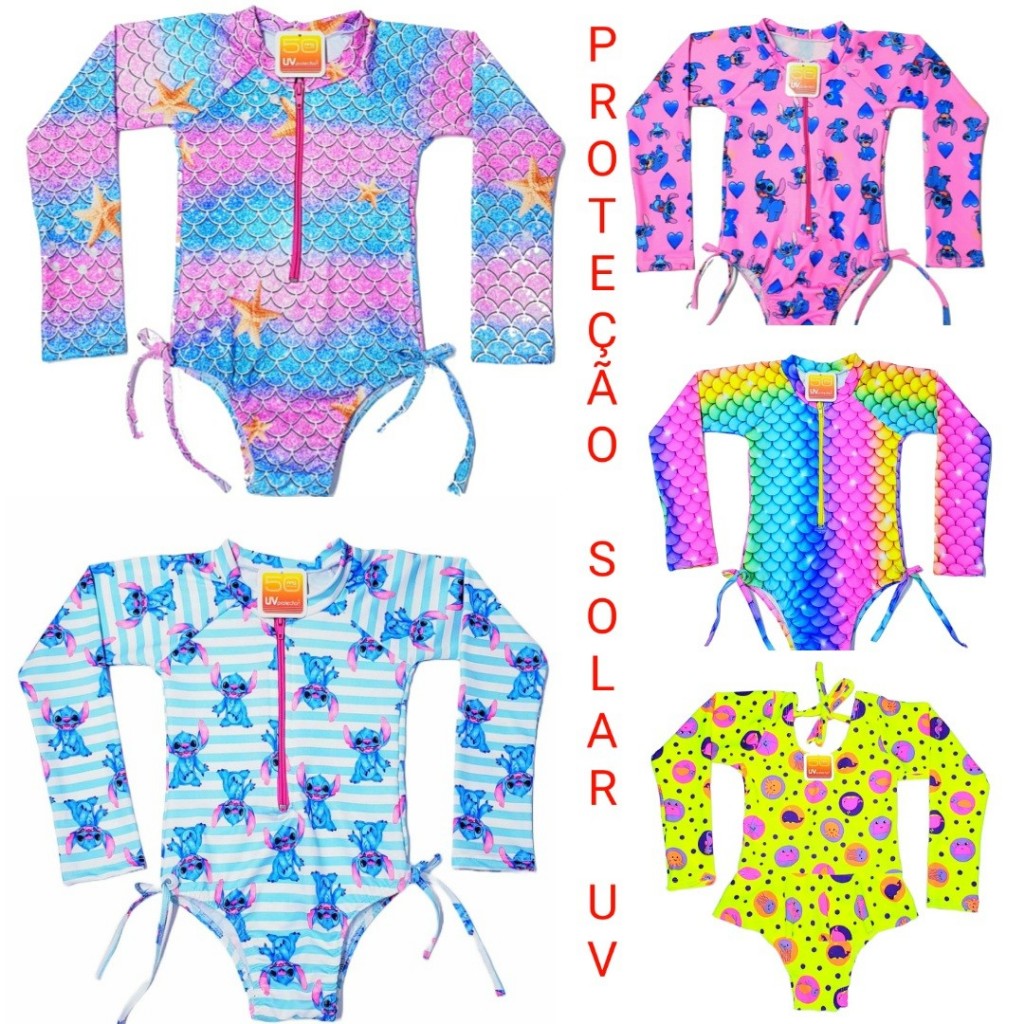 Maiô Manga Longa Infantil Menina Bebe Biquini Proteção Uv 50 Maio Manga Comprida