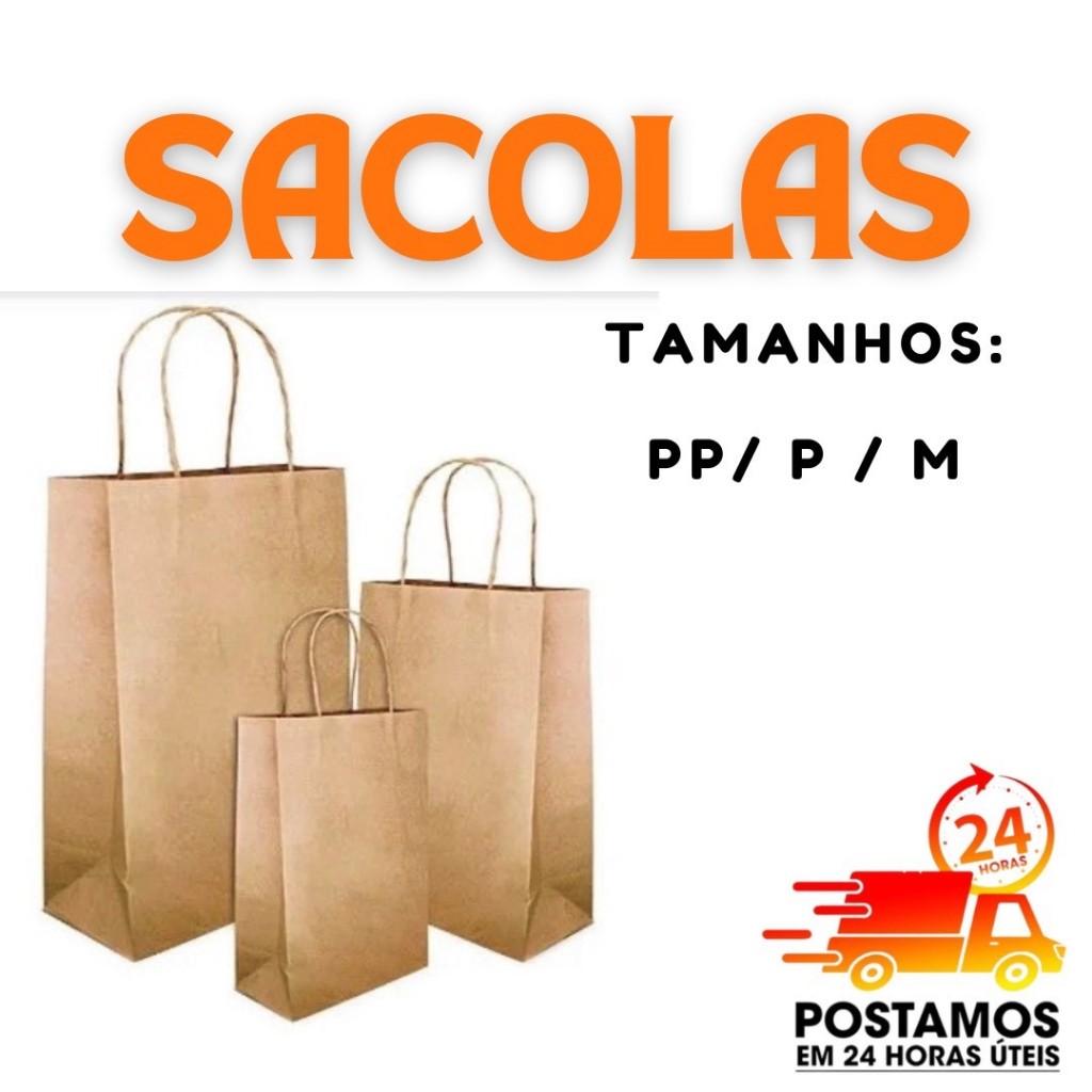 Sacola De Papel Kraft Natural com Alça PP/ P / M /G embalagem delivery festa aniversario presente le