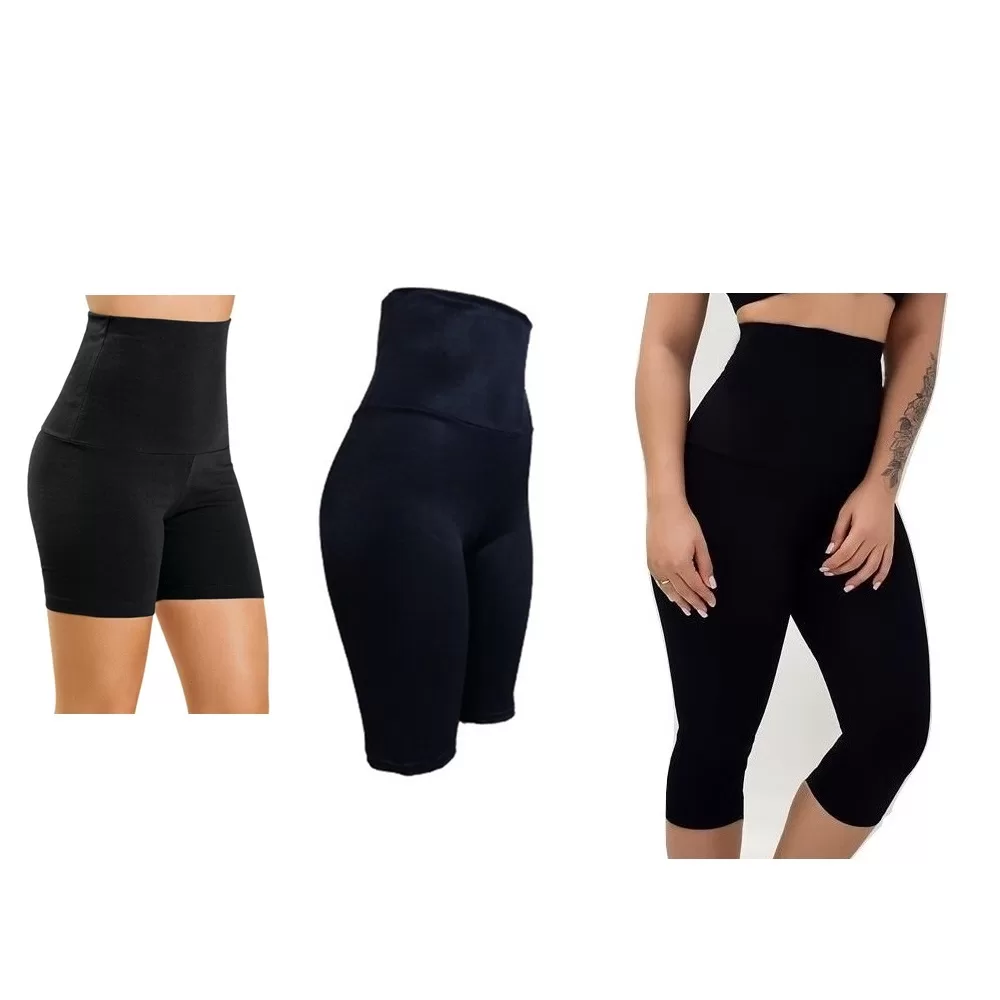 Kit Short + Bermuda + Calça Corsário Modelador Plus Size Suplex De Poliamida