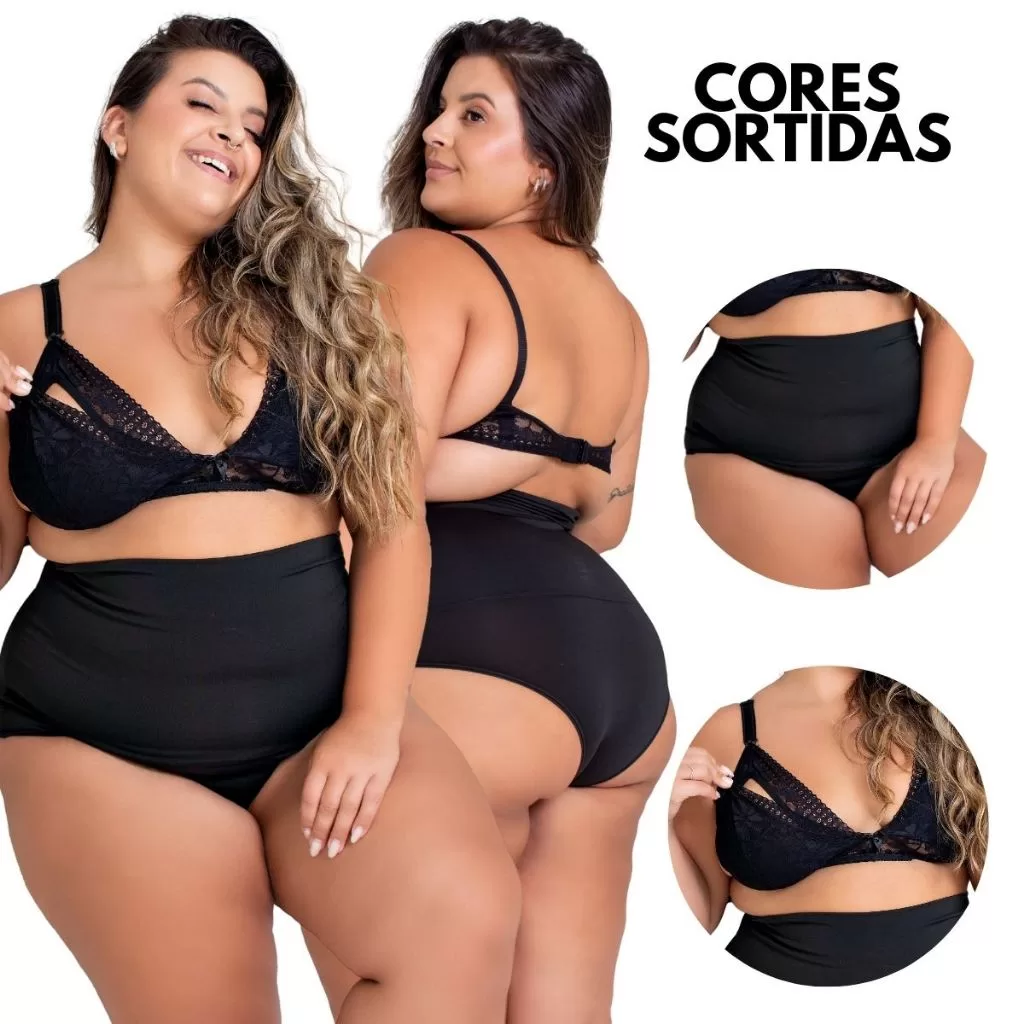 Kit Conjunto Amamentação Sutiã Renda e Calcinha Alta Gestante Pós Parto Plus-Size