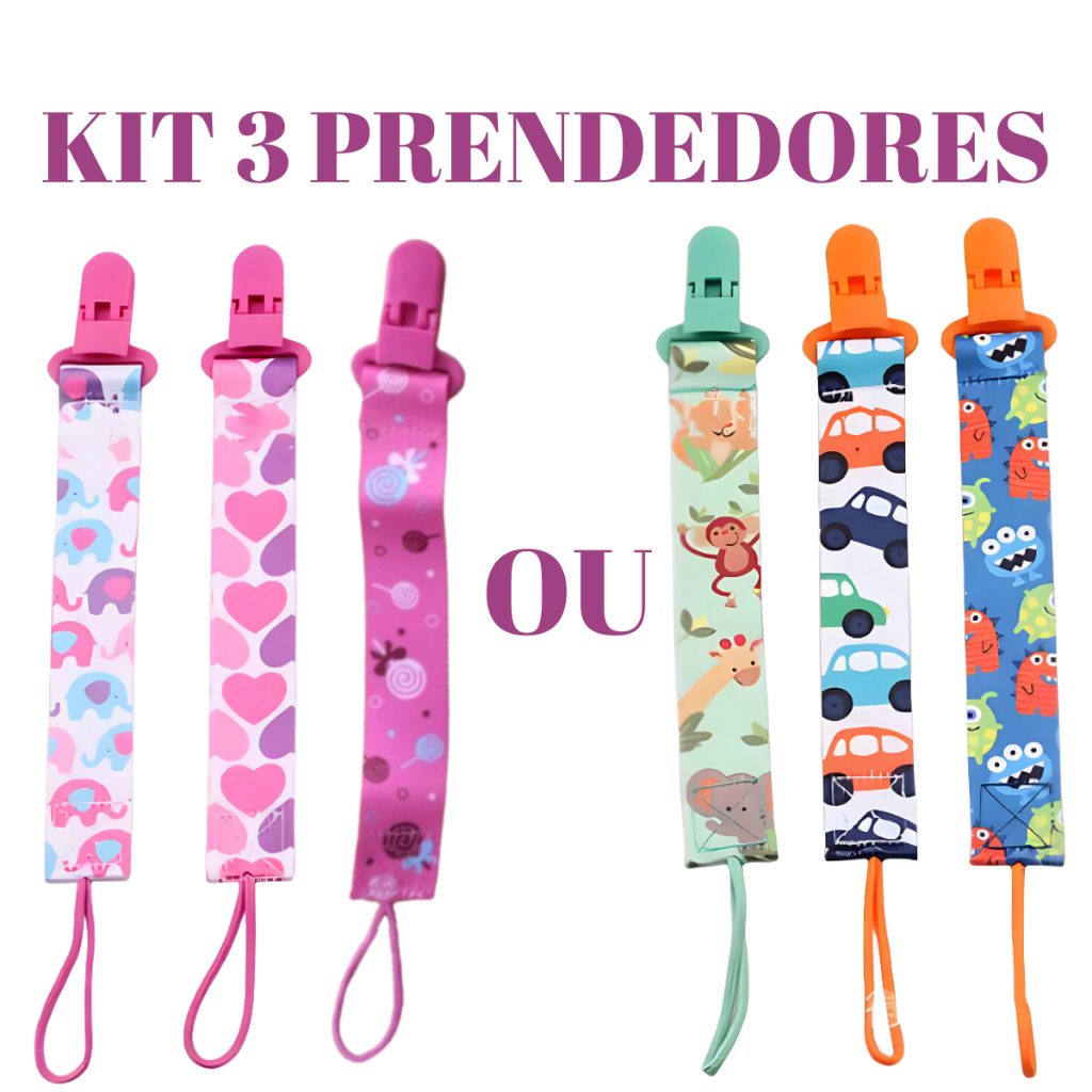 3 Prendedor de Chupeta Mam Menino Menina Com Fecho