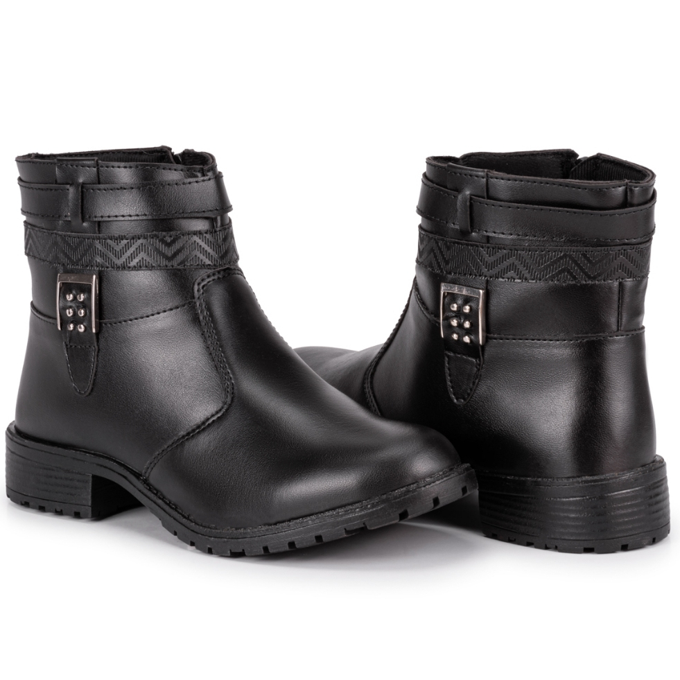 Bota Botinha Feminina Casual Cano Curto Sem Salto Moda Blogueira Inverno com Fivela Fechamento em zí