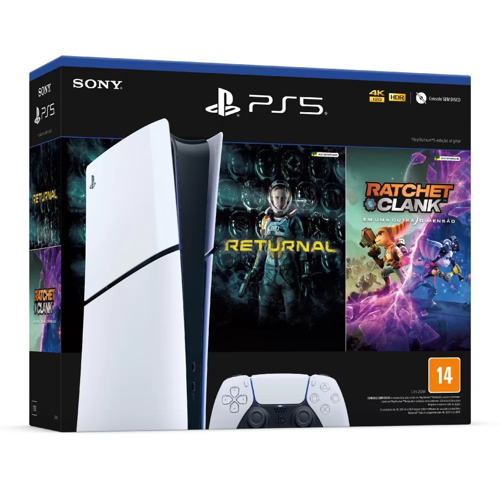 Console PS5 Slim 1TB Digital Edition + 2 Jogos – Branco