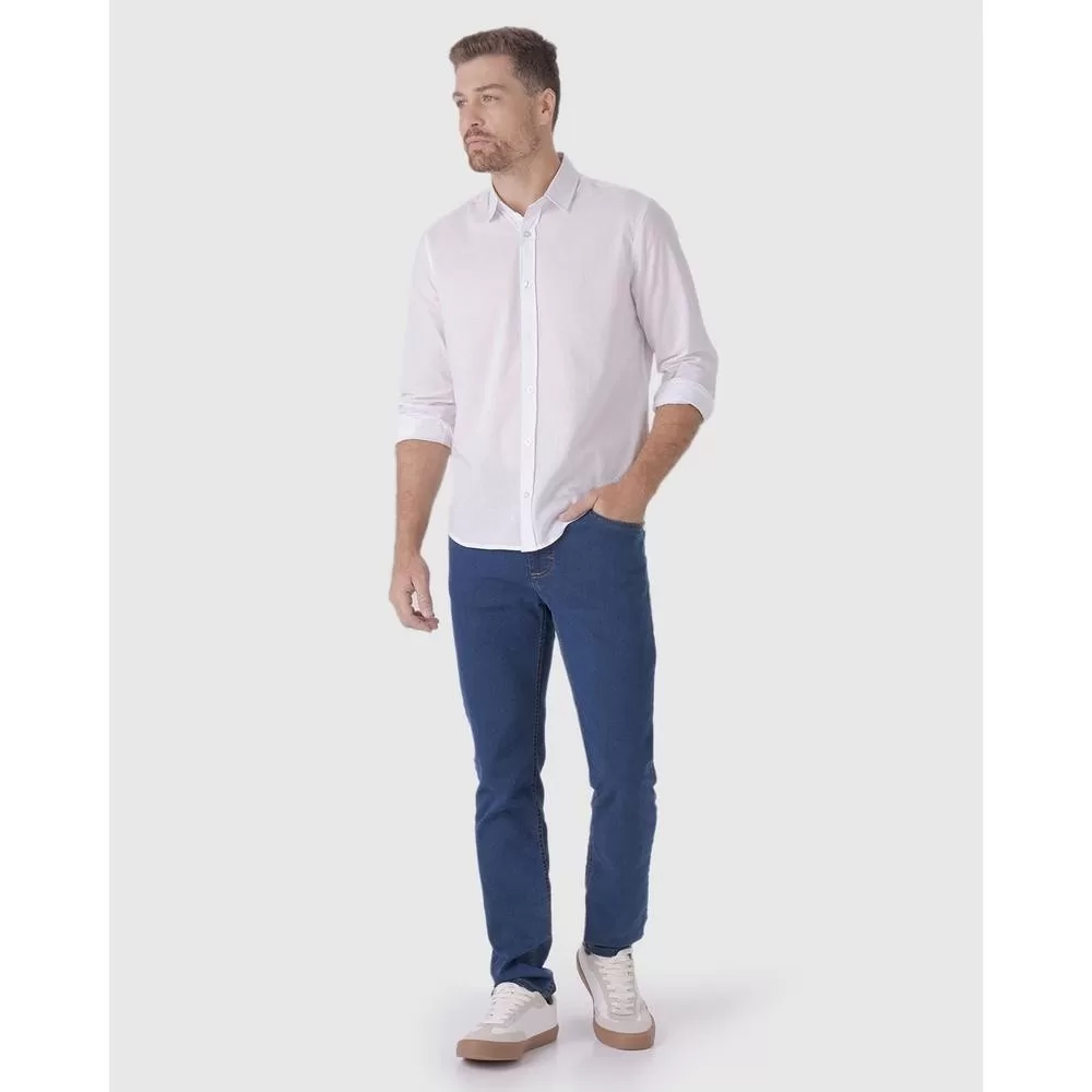 Calça Slim Masculina Cintura Média Em Flex Jeans