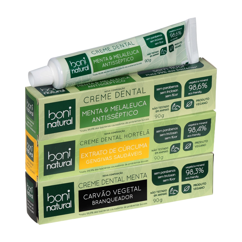 KIT 3 Cremes Dentais Mistos 90g Boni Natural